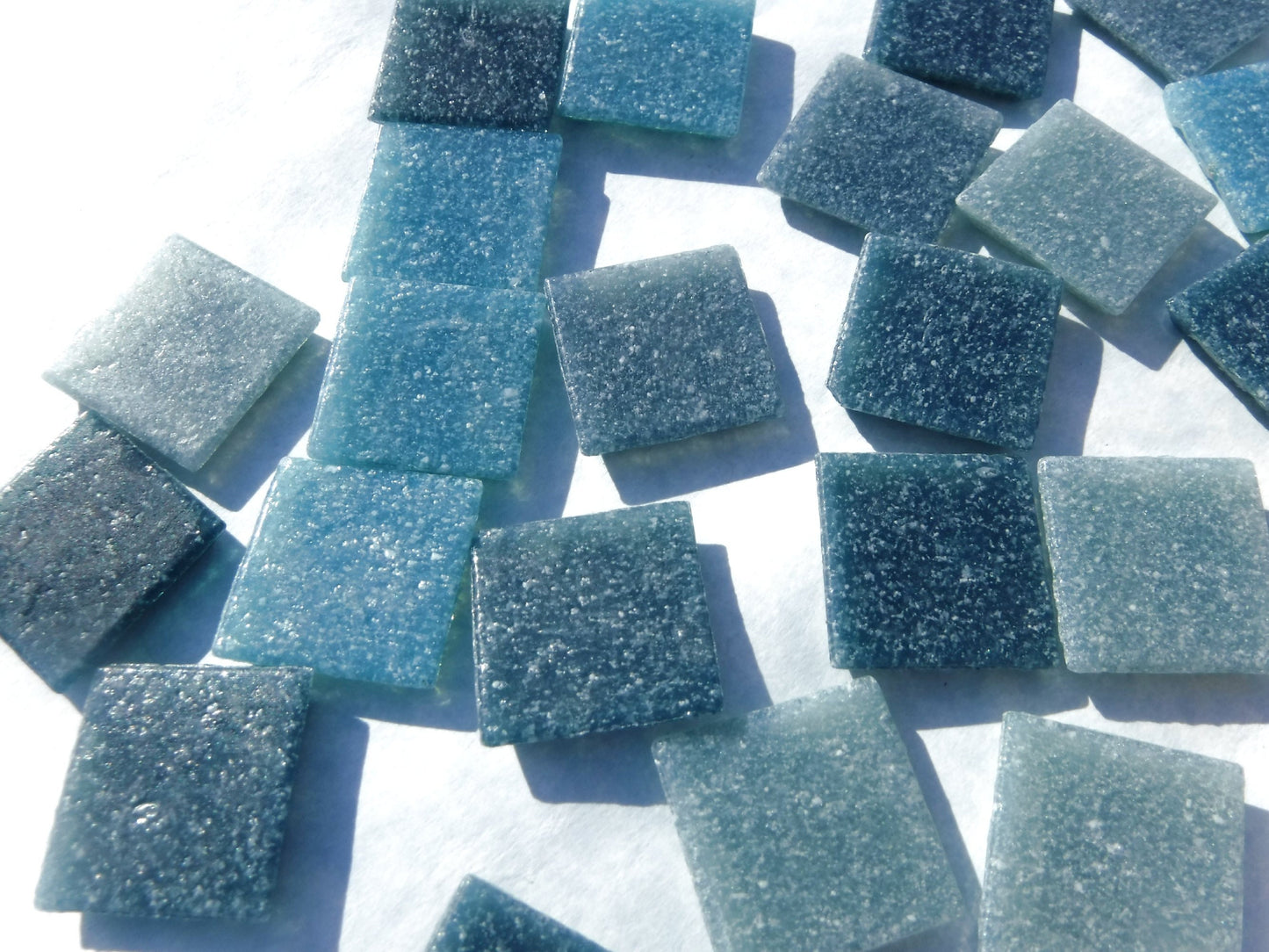 Dark Blue Mix Glass Mosaic Tiles Squares - 20mm - Half Pound of Vitreous Glass Tiles - Assortment of Deep Blues