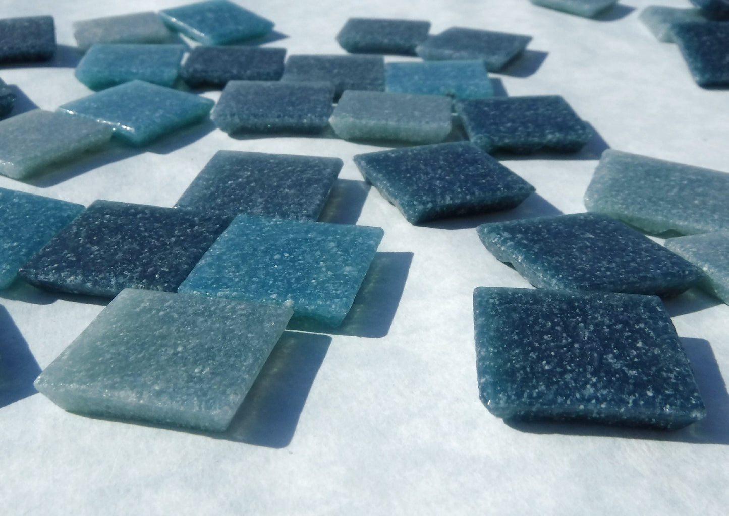 Dark Blue Mix Glass Mosaic Tiles Squares - 20mm - Half Pound of Vitreous Glass Tiles - Assortment of Deep Blues