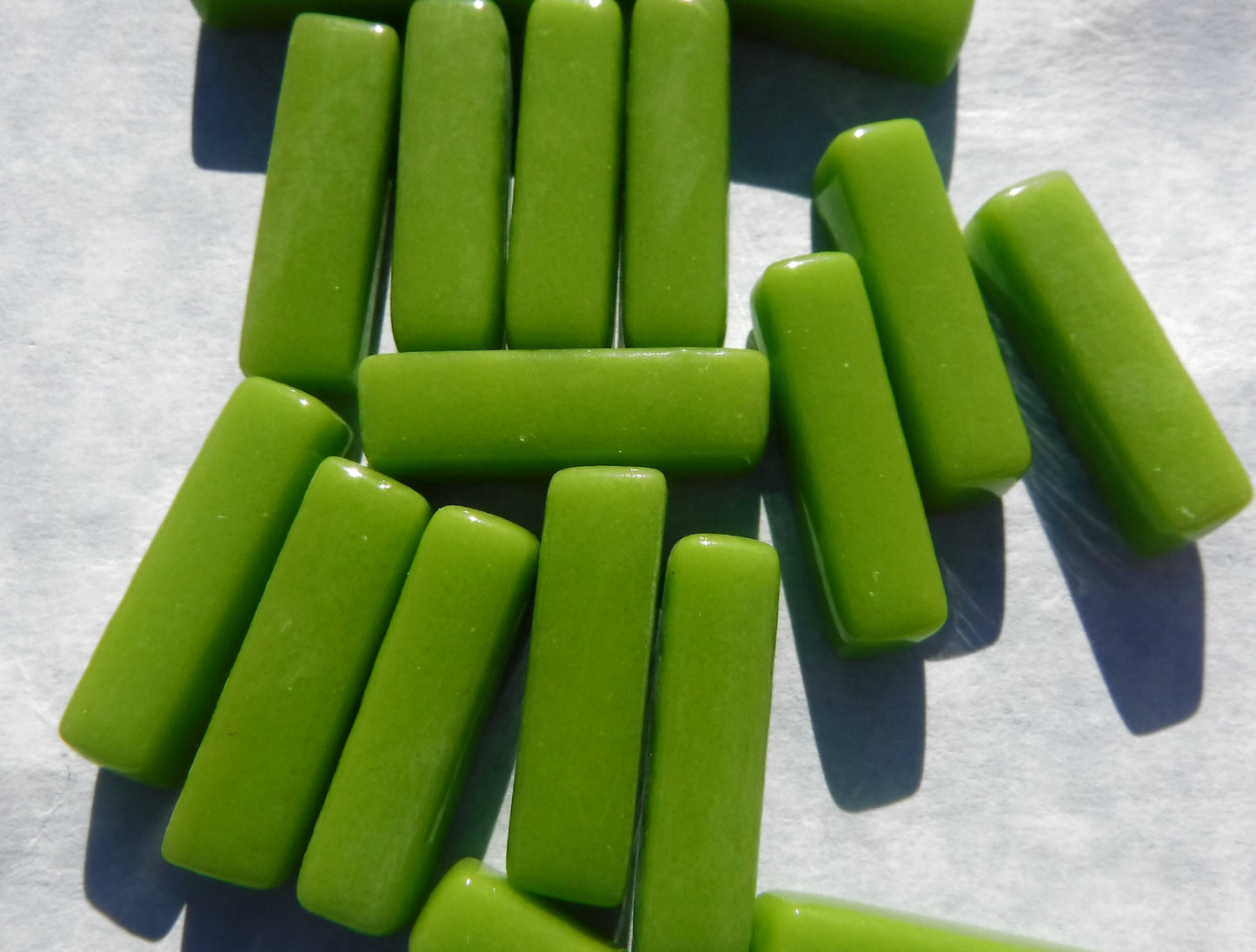 Vivid Lime Rectangle Mosaic Tiles - 20mm Sticks - 50g Glass Bar Tiles