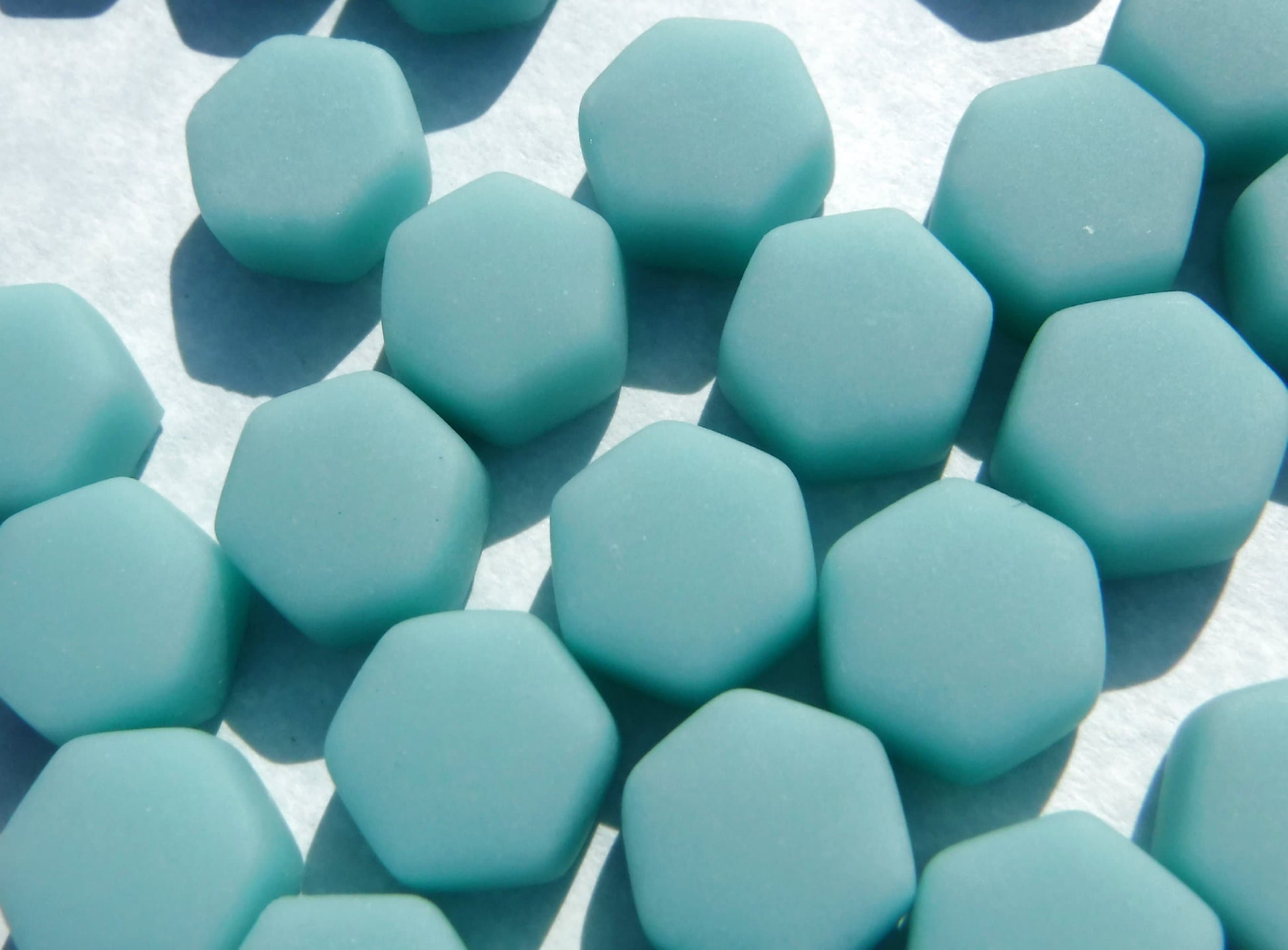 Light Teal Hexagon Mosaic Tiles - 10mm - 50g Opaque Glass Tiles MATTE Finish - Approx 40 Tiles