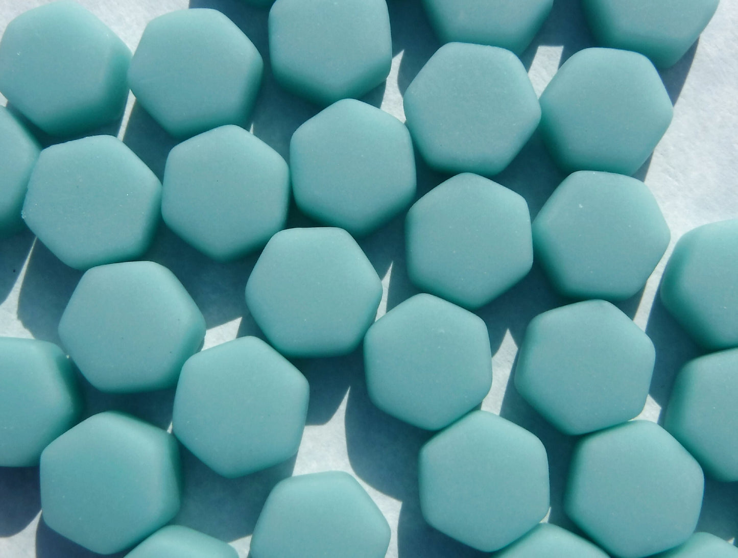 Light Teal Hexagon Mosaic Tiles - 10mm - 50g Opaque Glass Tiles MATTE Finish - Approx 40 Tiles