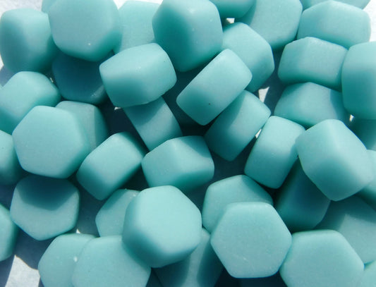 Light Teal Hexagon Mosaic Tiles - 10mm - 50g Opaque Glass Tiles MATTE Finish - Approx 40 Tiles