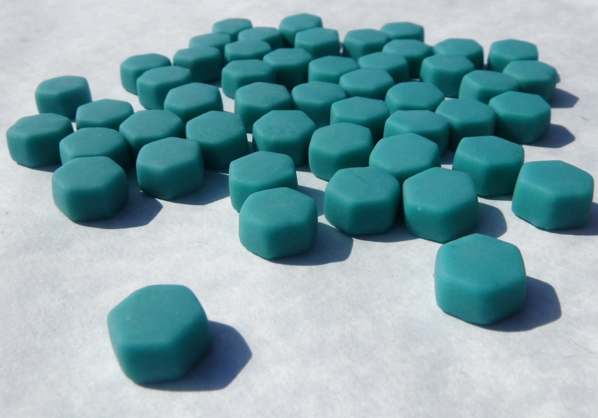 Teal Hexagon Mosaic Tiles - 10mm - 50g Opaque Glass Tiles MATTE Finish