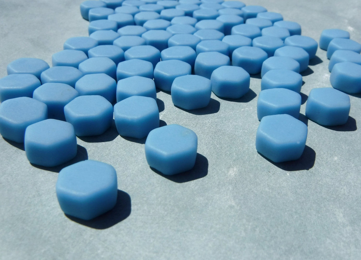 Light Blue Hexagon Mosaic Tiles - 10mm - 50g Opaque Glass Tiles MATTE Finish in Hawaiian Blue - Approx 40 Tiles