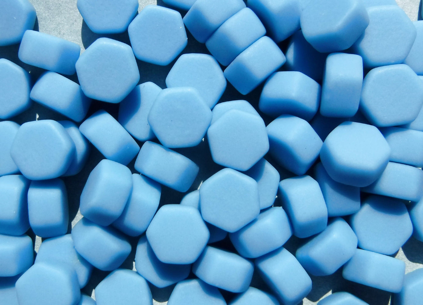 Light Blue Hexagon Mosaic Tiles - 10mm - 50g Opaque Glass Tiles MATTE Finish in Hawaiian Blue - Approx 40 Tiles