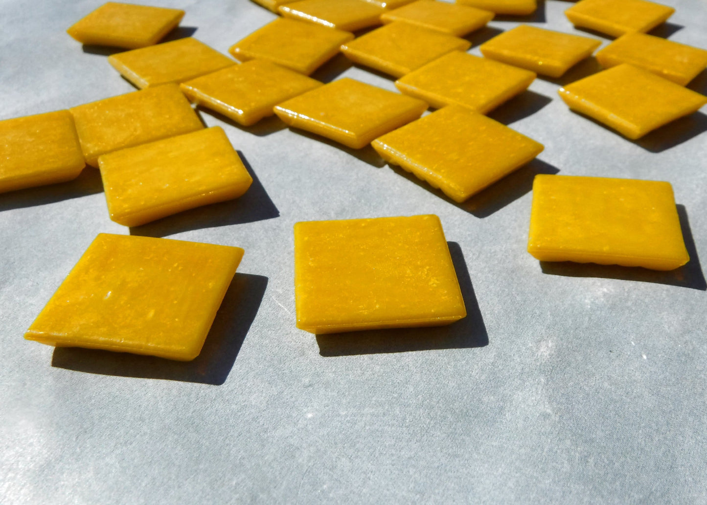 Marigold Yellow Glass Mosaic Tiles Squares - 3/4" - Half Pound of Vitreous Glass Tiles for Craft Projects - Approx 75 Tiles