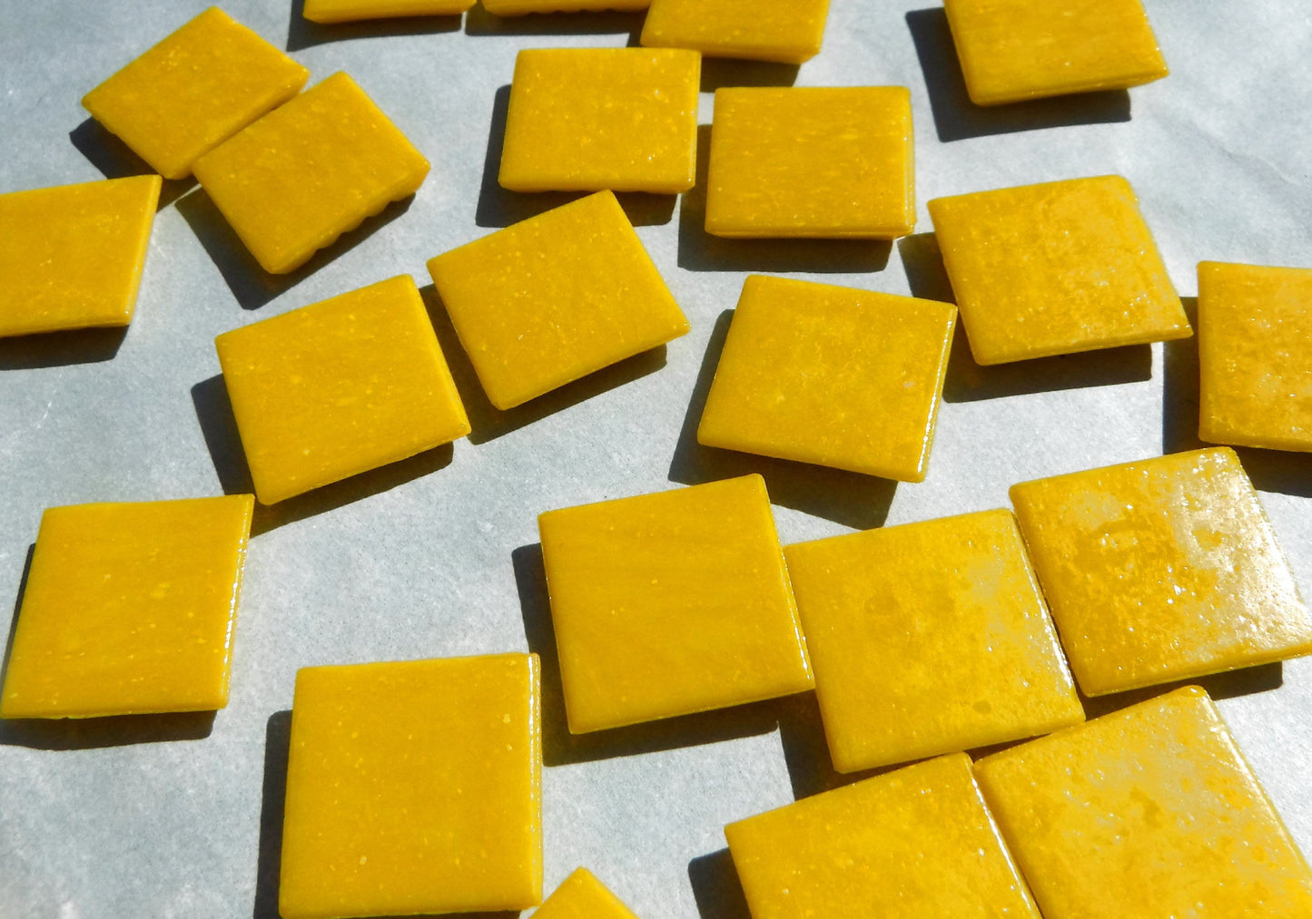 Marigold Yellow Glass Mosaic Tiles Squares - 3/4" - Half Pound of Vitreous Glass Tiles for Craft Projects - Approx 75 Tiles