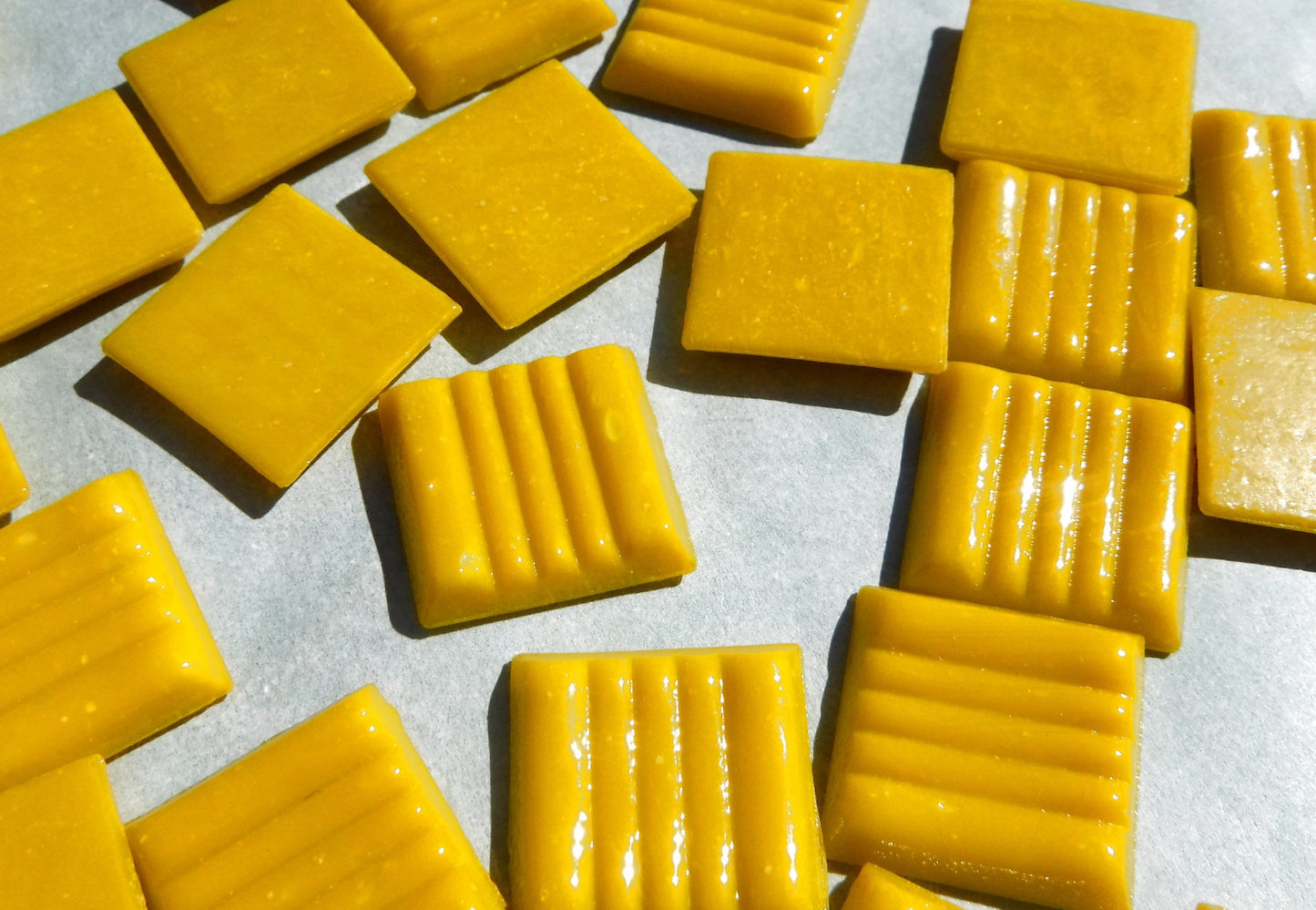 Marigold Yellow Glass Mosaic Tiles Squares - 3/4" - Half Pound of Vitreous Glass Tiles for Craft Projects - Approx 75 Tiles