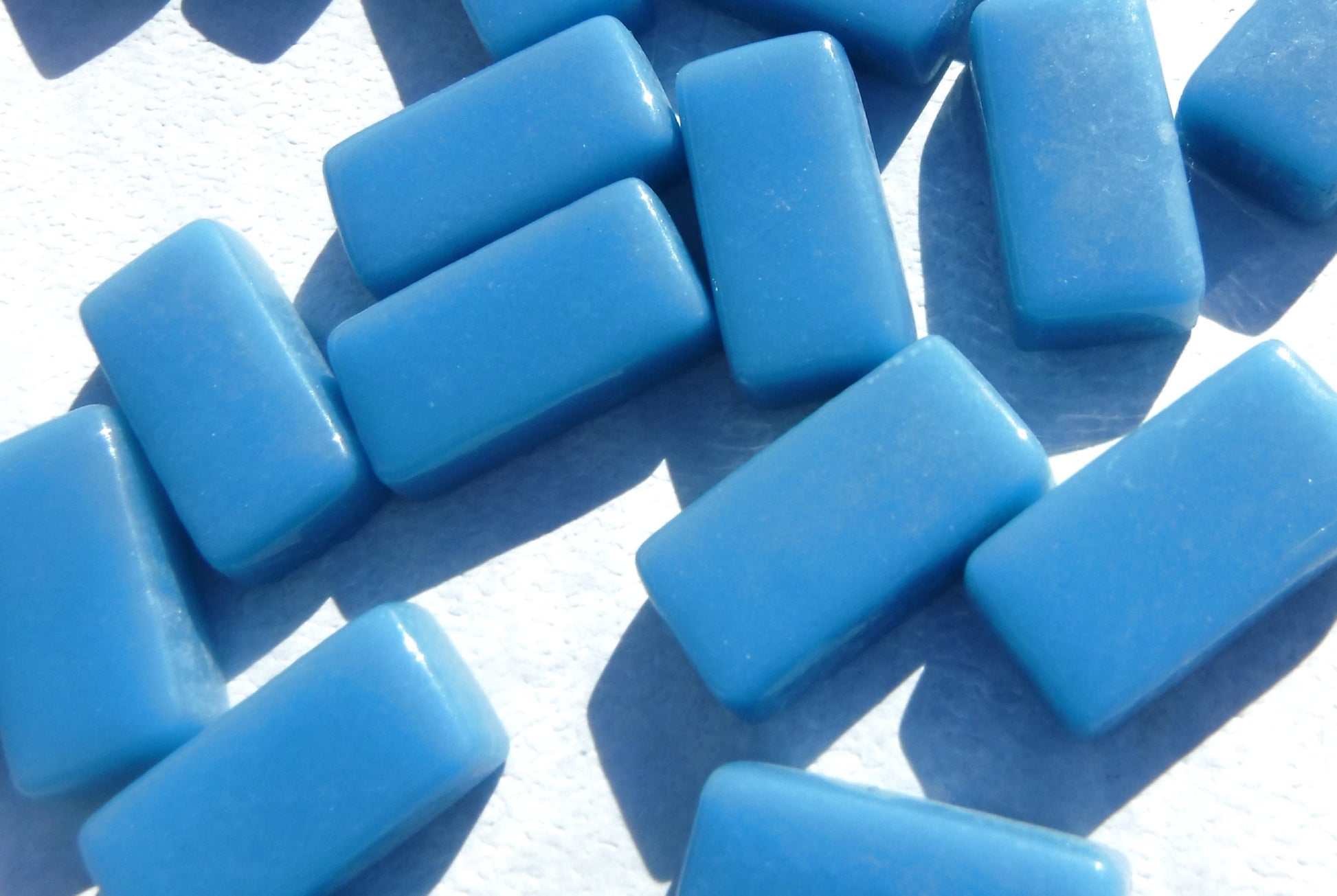 Cerulean Blue Rectangle Mosaic Tiles - 20mm - 100g Opaque Glass Bar Tiles - Approx 35 Tiles