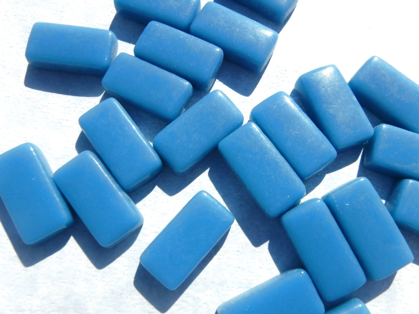 Cerulean Blue Rectangle Mosaic Tiles - 20mm - 100g Opaque Glass Bar Tiles - Approx 35 Tiles