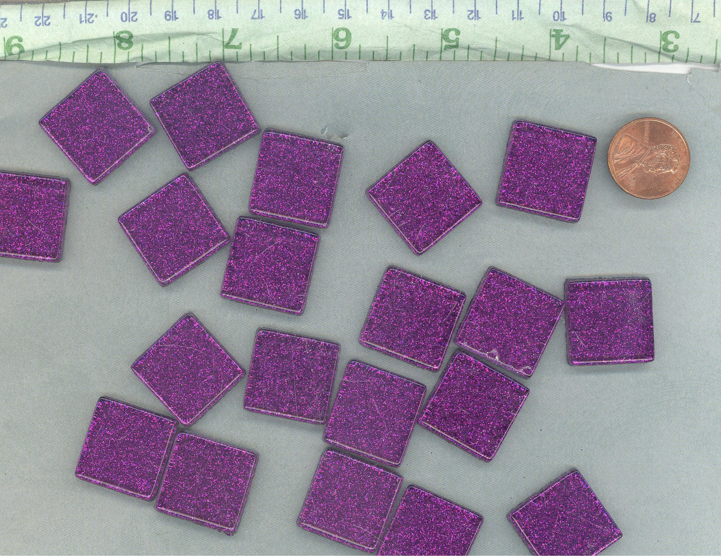 Purple Glitter Tiles - 20mm Mosaic Tiles - 25 Metallic Glass Tiles in Bright Violet