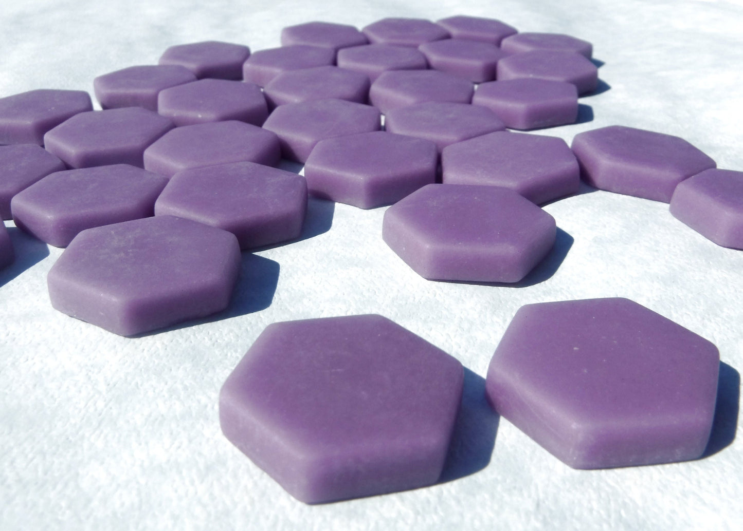 Purple Hexagon Mosaic Tiles - 25 Glass 23mm MATTE Tiles in Dark Orchid