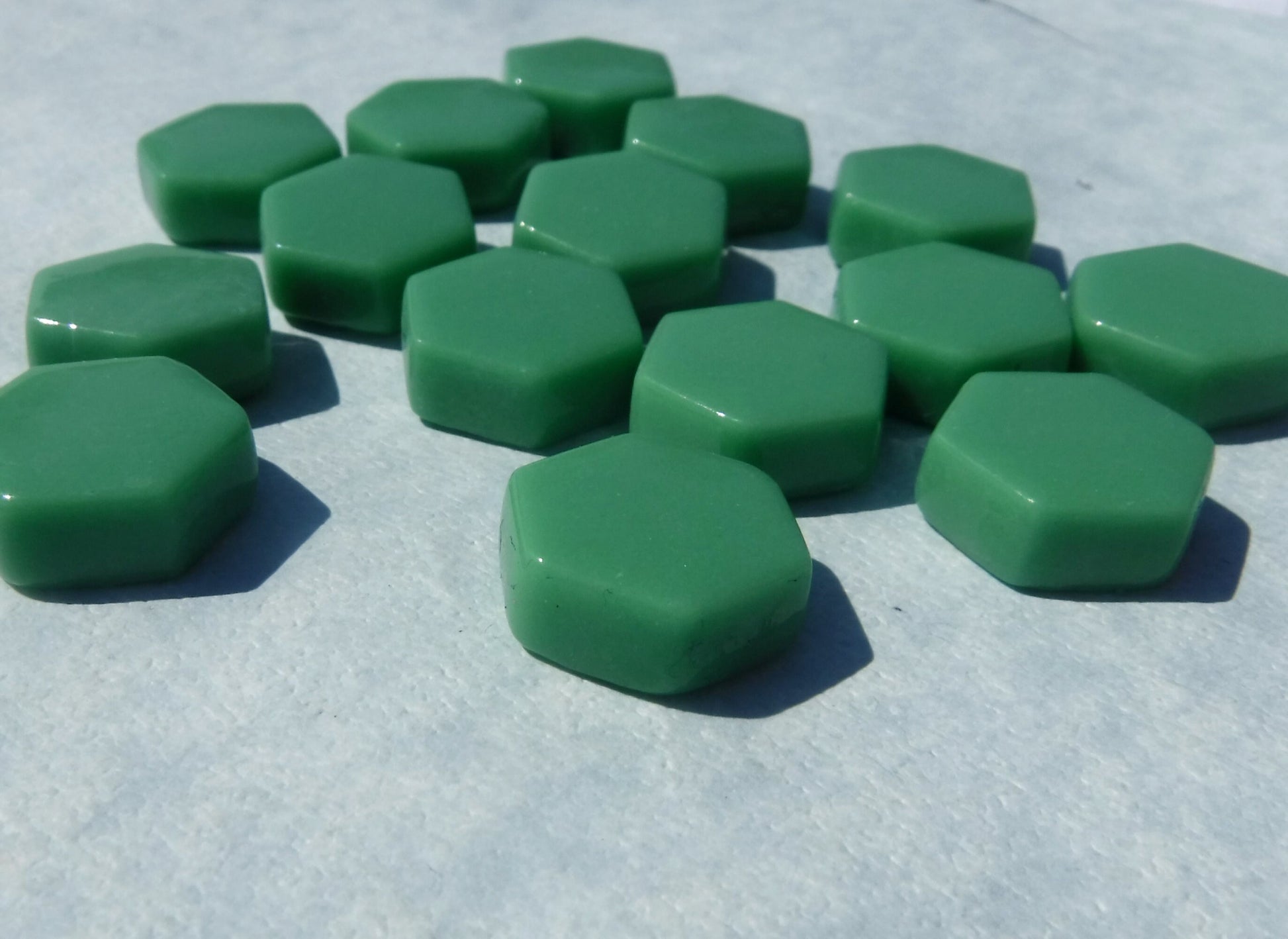 Mint Green Hexagon Mosaic Tiles - 15mm - 100g Opaque Glass Tiles