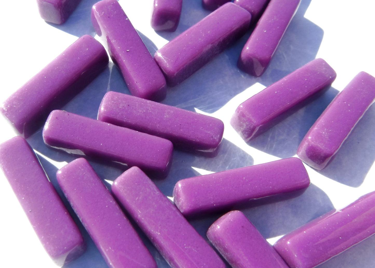 Deep Purple Rectangle Mosaic Tiles - 20mm Sticks - 50g Glass Bar Tiles - Approx 40 Tiles