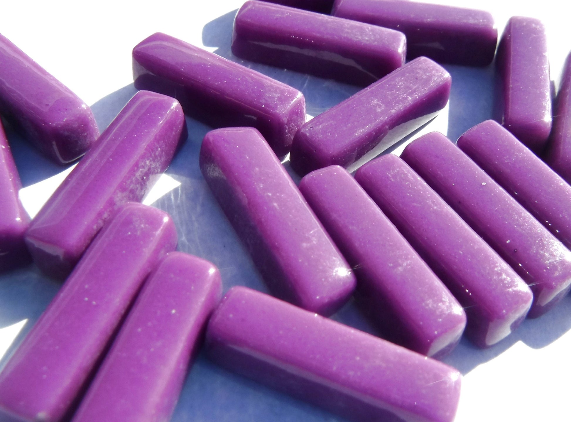 Deep Purple Rectangle Mosaic Tiles - 20mm Sticks - 50g Glass Bar Tiles - Approx 40 Tiles