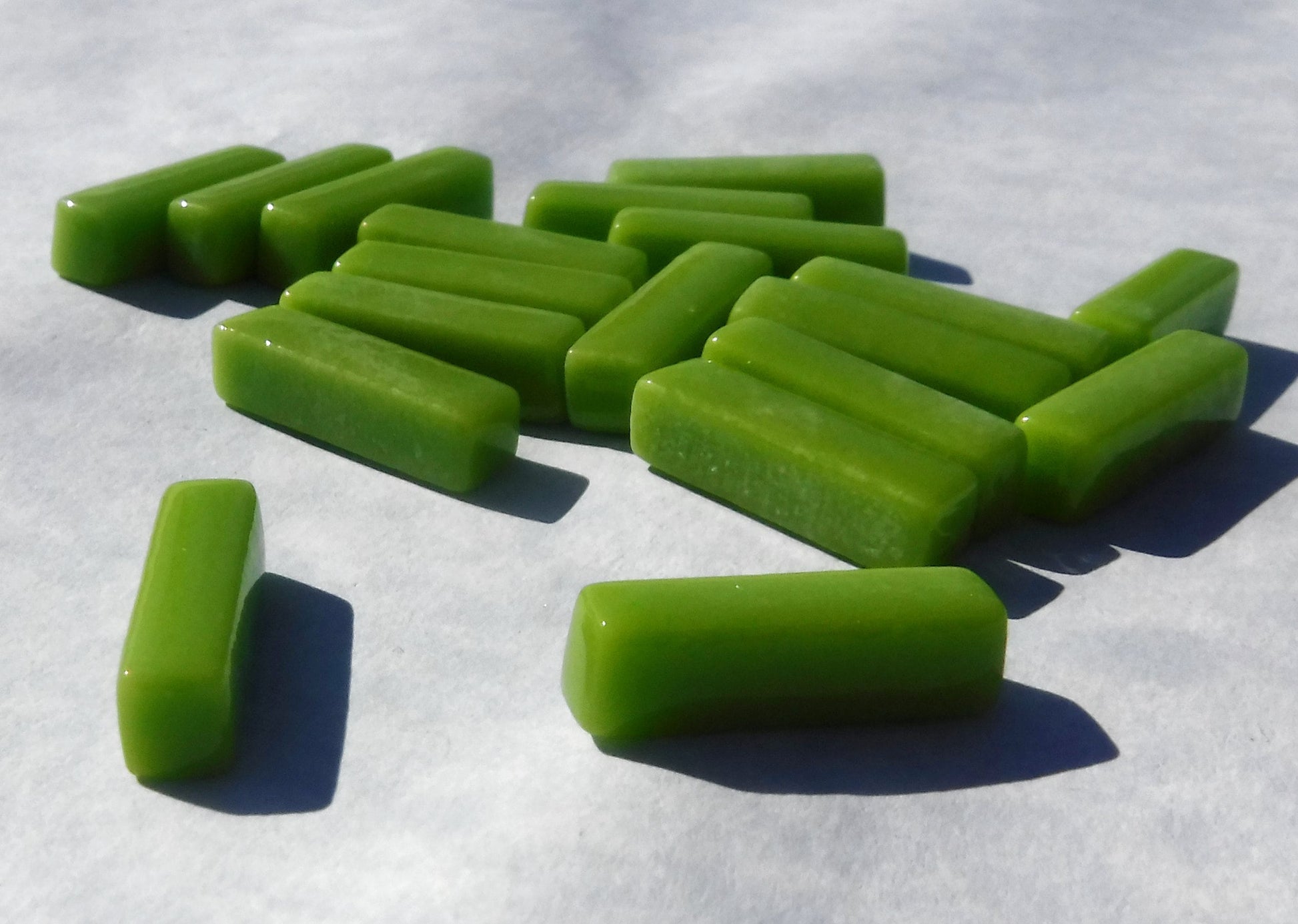 Vivid Lime Rectangle Mosaic Tiles - 20mm Sticks - 50g Glass Bar Tiles