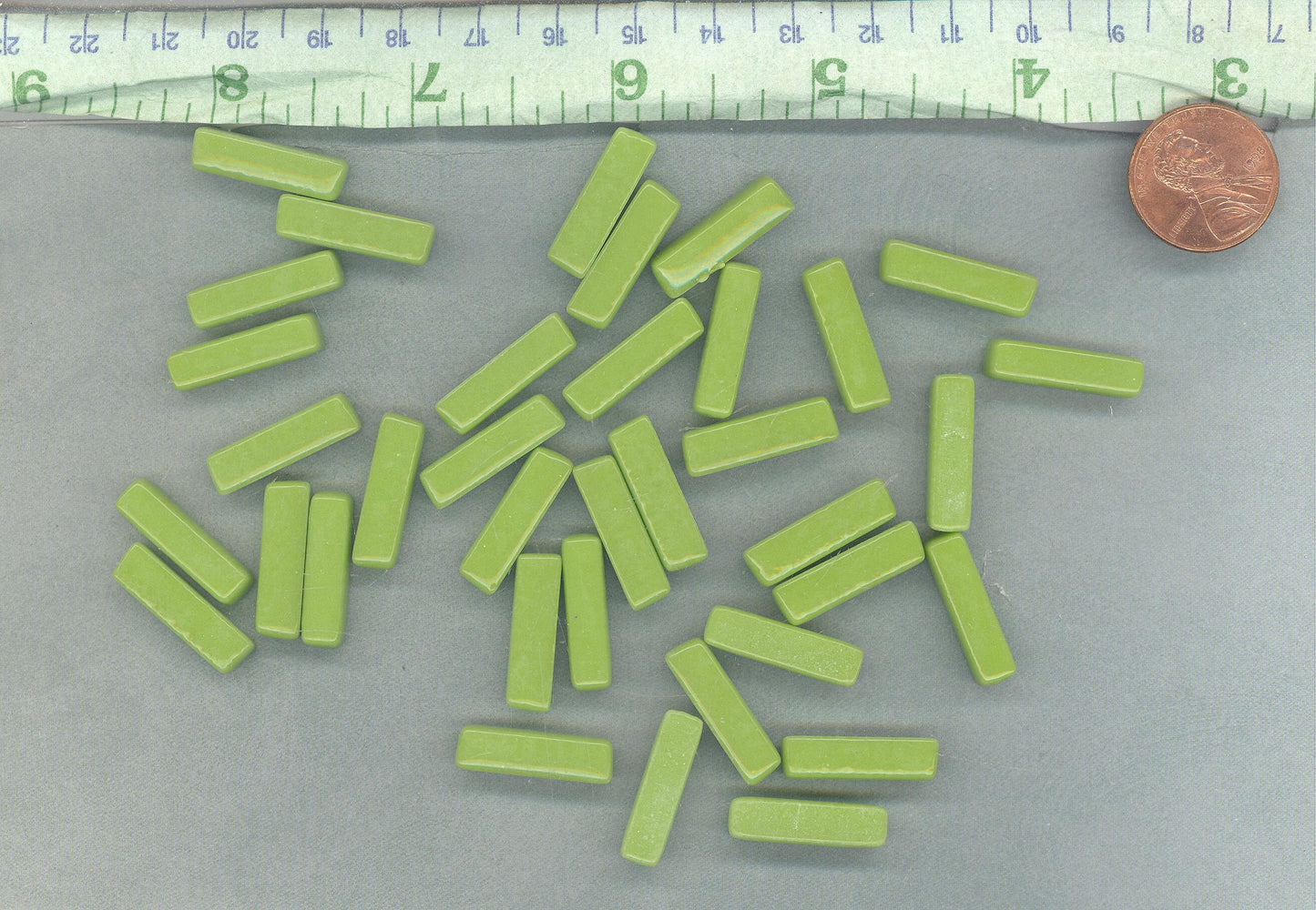 Vivid Lime Rectangle Mosaic Tiles - 20mm Sticks - 50g Glass Bar Tiles