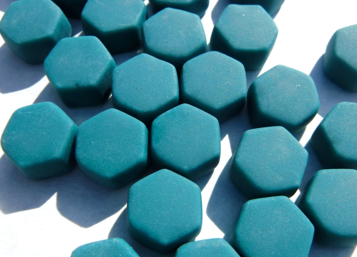 Dark Teal Hexagon Mosaic Tiles - 10mm - 50g Opaque Glass Tiles MATTE Finish - Approx 40 Tiles