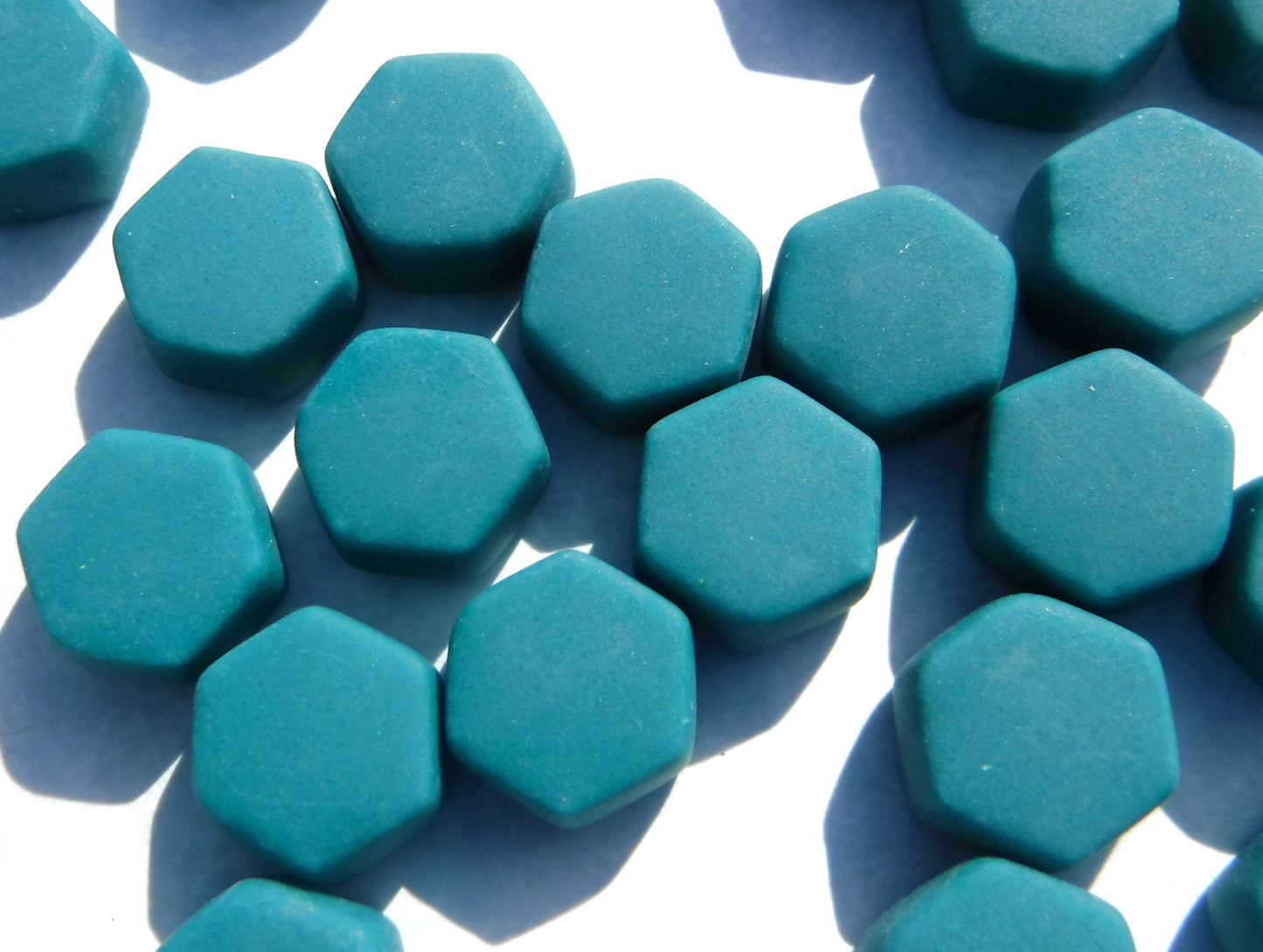 Dark Teal Hexagon Mosaic Tiles - 10mm - 50g Opaque Glass Tiles MATTE Finish - Approx 40 Tiles