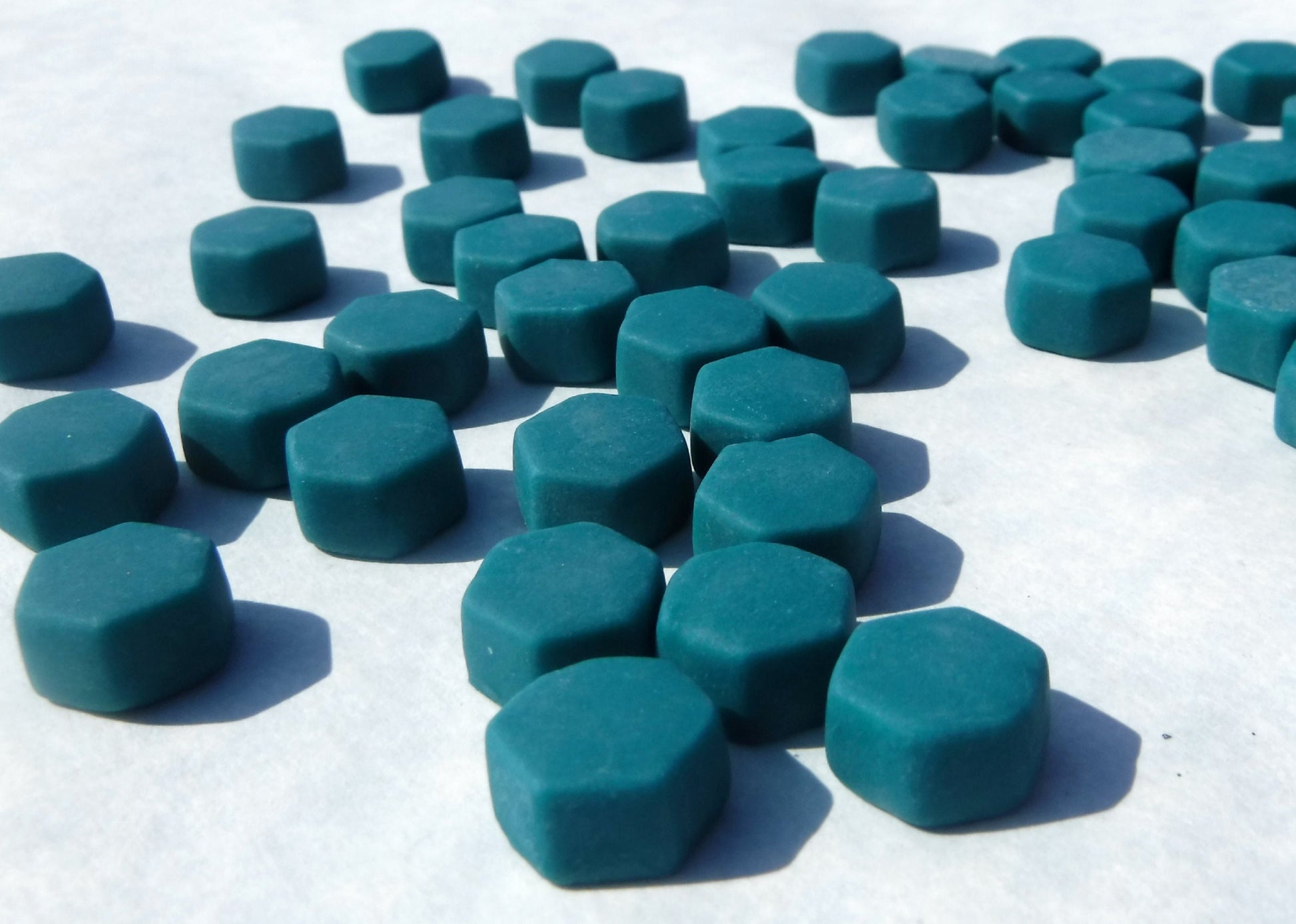 Dark Teal Hexagon Mosaic Tiles - 10mm - 50g Opaque Glass Tiles MATTE Finish - Approx 40 Tiles