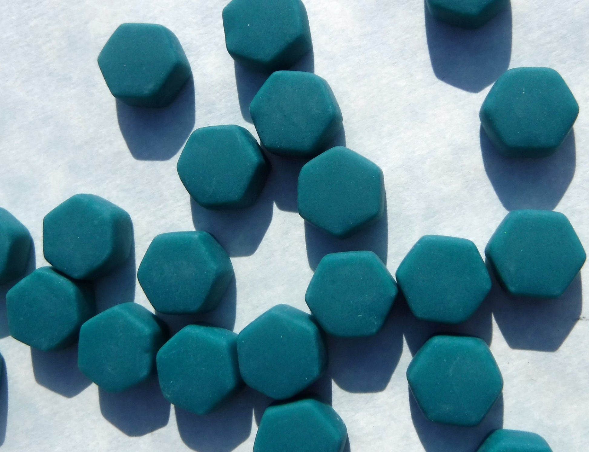 Dark Teal Hexagon Mosaic Tiles - 10mm - 50g Opaque Glass Tiles MATTE Finish - Approx 40 Tiles