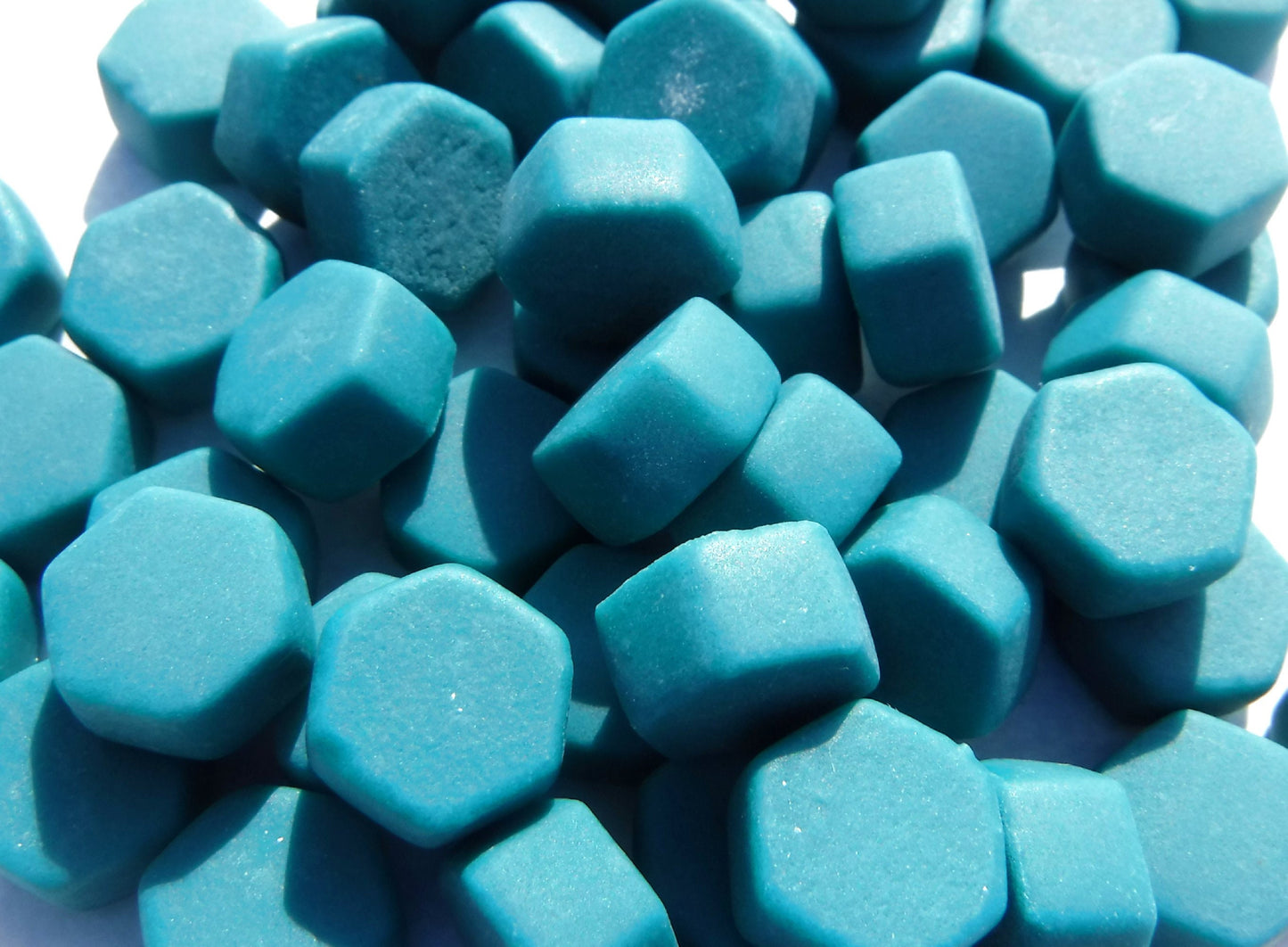 Dark Teal Hexagon Mosaic Tiles - 10mm - 50g Opaque Glass Tiles MATTE Finish - Approx 40 Tiles