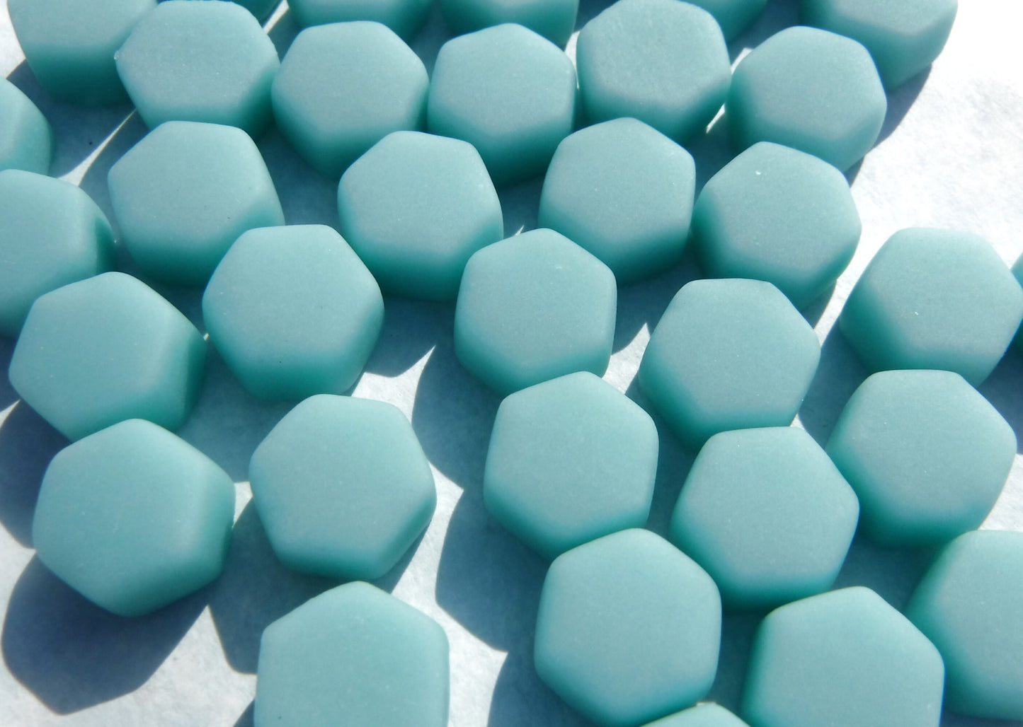 Light Teal Hexagon Mosaic Tiles - 10mm - 50g Opaque Glass Tiles MATTE Finish - Approx 40 Tiles