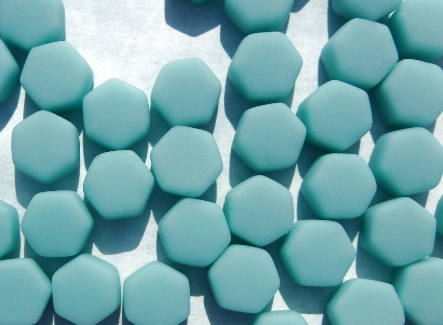 Light Teal Hexagon Mosaic Tiles - 10mm - 50g Opaque Glass Tiles MATTE Finish - Approx 40 Tiles