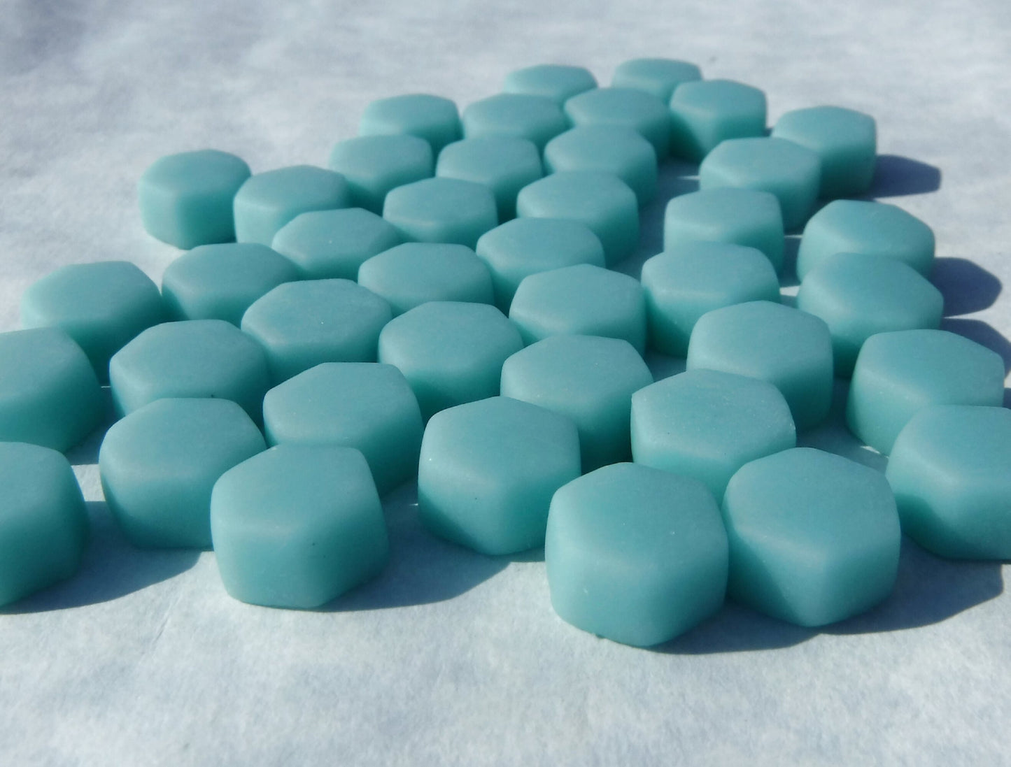 Light Teal Hexagon Mosaic Tiles - 10mm - 50g Opaque Glass Tiles MATTE Finish - Approx 40 Tiles