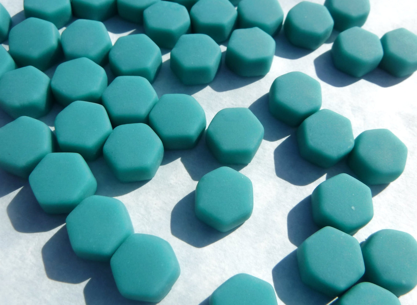 Teal Hexagon Mosaic Tiles - 10mm - 50g Opaque Glass Tiles MATTE Finish