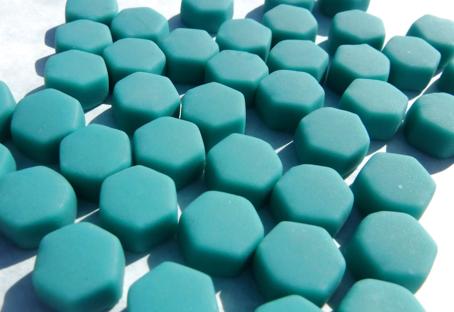 Teal Hexagon Mosaic Tiles - 10mm - 50g Opaque Glass Tiles MATTE Finish