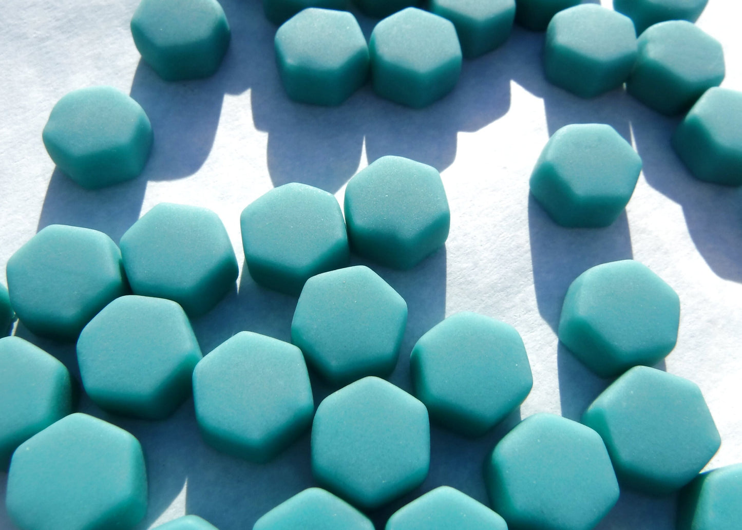 Teal Hexagon Mosaic Tiles - 10mm - 50g Opaque Glass Tiles MATTE Finish