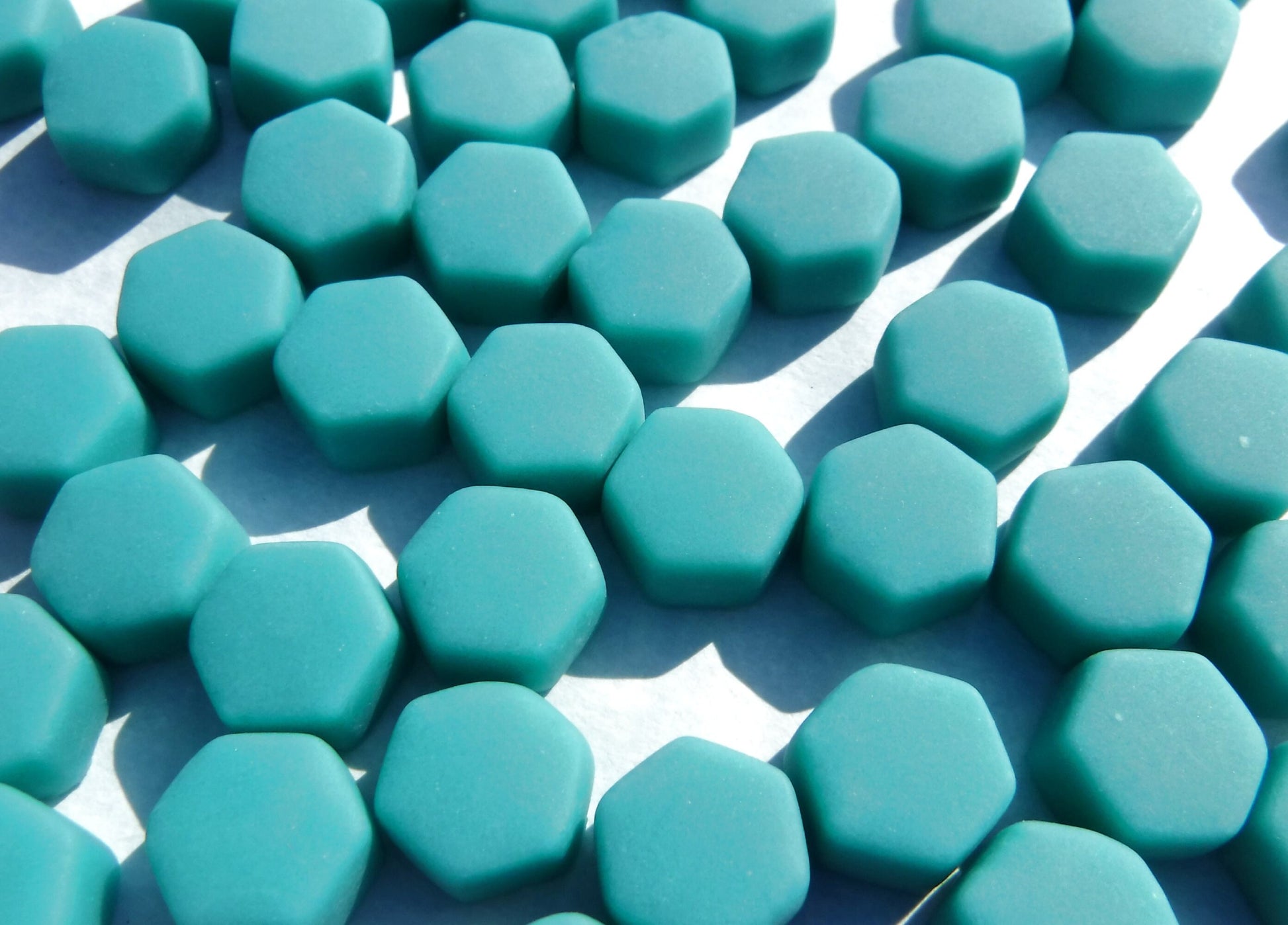 Teal Hexagon Mosaic Tiles - 10mm - 50g Opaque Glass Tiles MATTE Finish