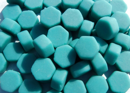 Teal Hexagon Mosaic Tiles - 10mm - 50g Opaque Glass Tiles MATTE Finish