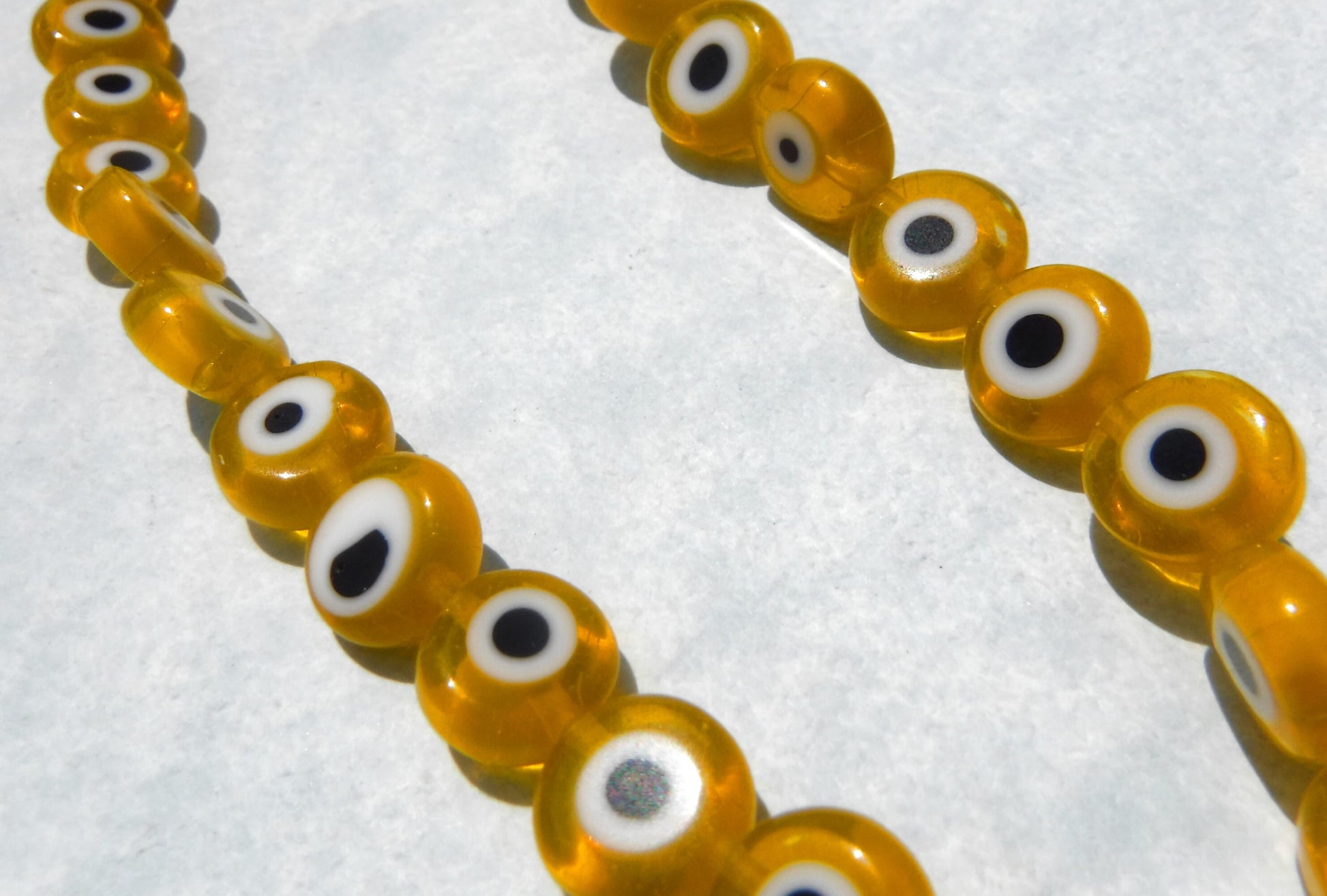 Yellow Evil Eye Glass Beads - Small 8mm - Use in Mosaics - Supplies to Create Glass Jewelry Round Flat Beads