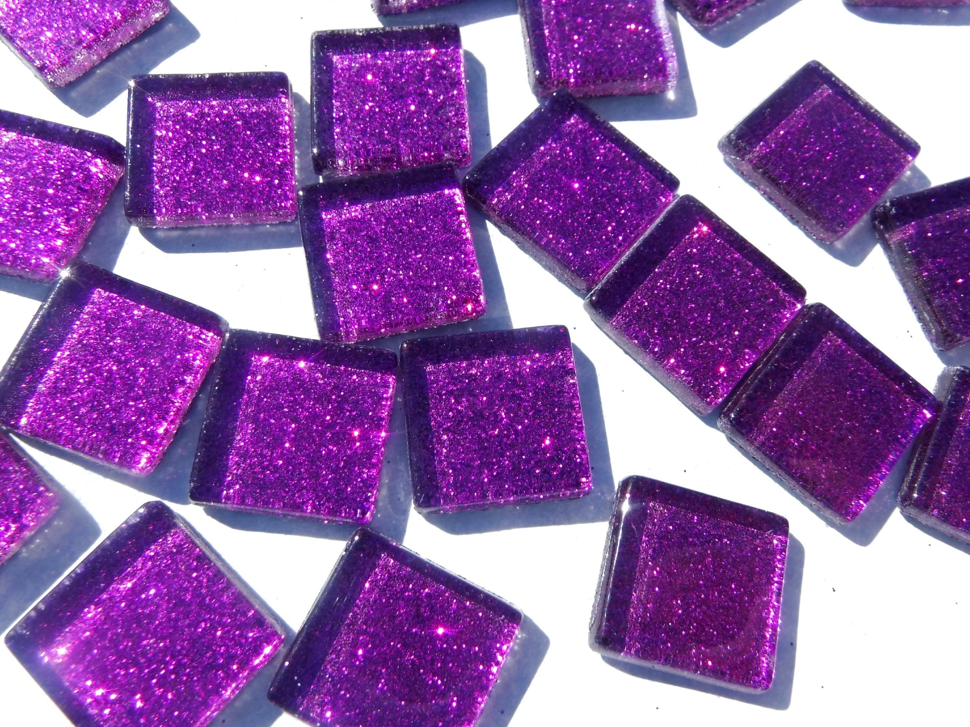 Purple Glitter Tiles - 20mm Mosaic Tiles - 25 Metallic Glass Tiles in Bright Violet