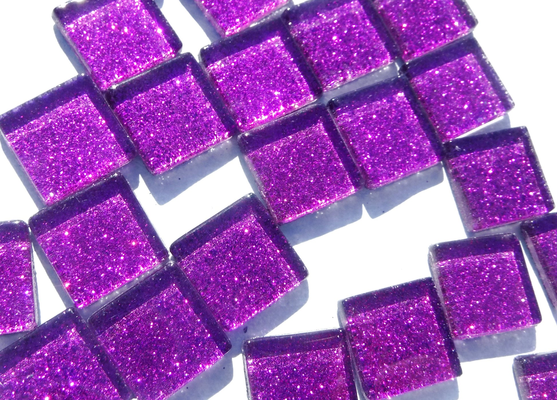 Purple Glitter Tiles - 20mm Mosaic Tiles - 25 Metallic Glass Tiles in Bright Violet