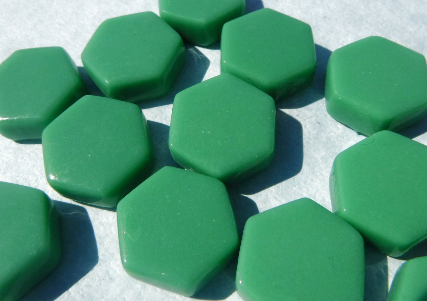 Mint Green Hexagon Mosaic Tiles - 15mm - 100g Opaque Glass Tiles