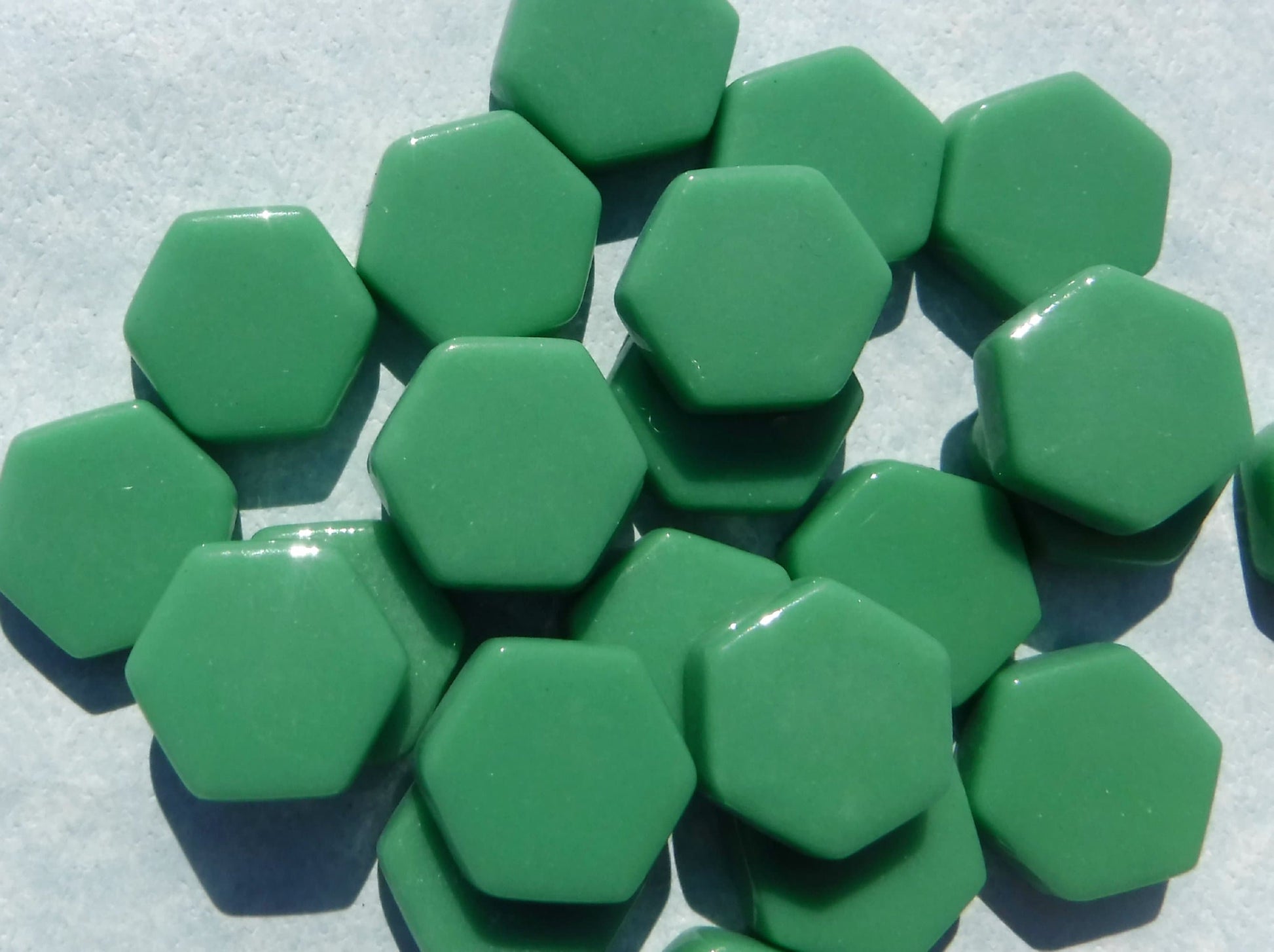 Mint Green Hexagon Mosaic Tiles - 15mm - 100g Opaque Glass Tiles