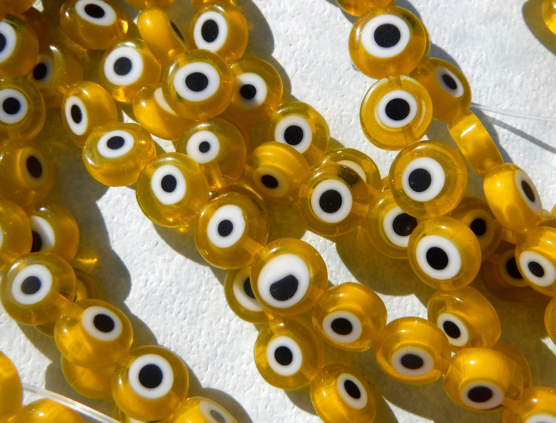 Yellow Evil Eye Glass Beads - Small 8mm - Use in Mosaics - Supplies to Create Glass Jewelry Round Flat Beads