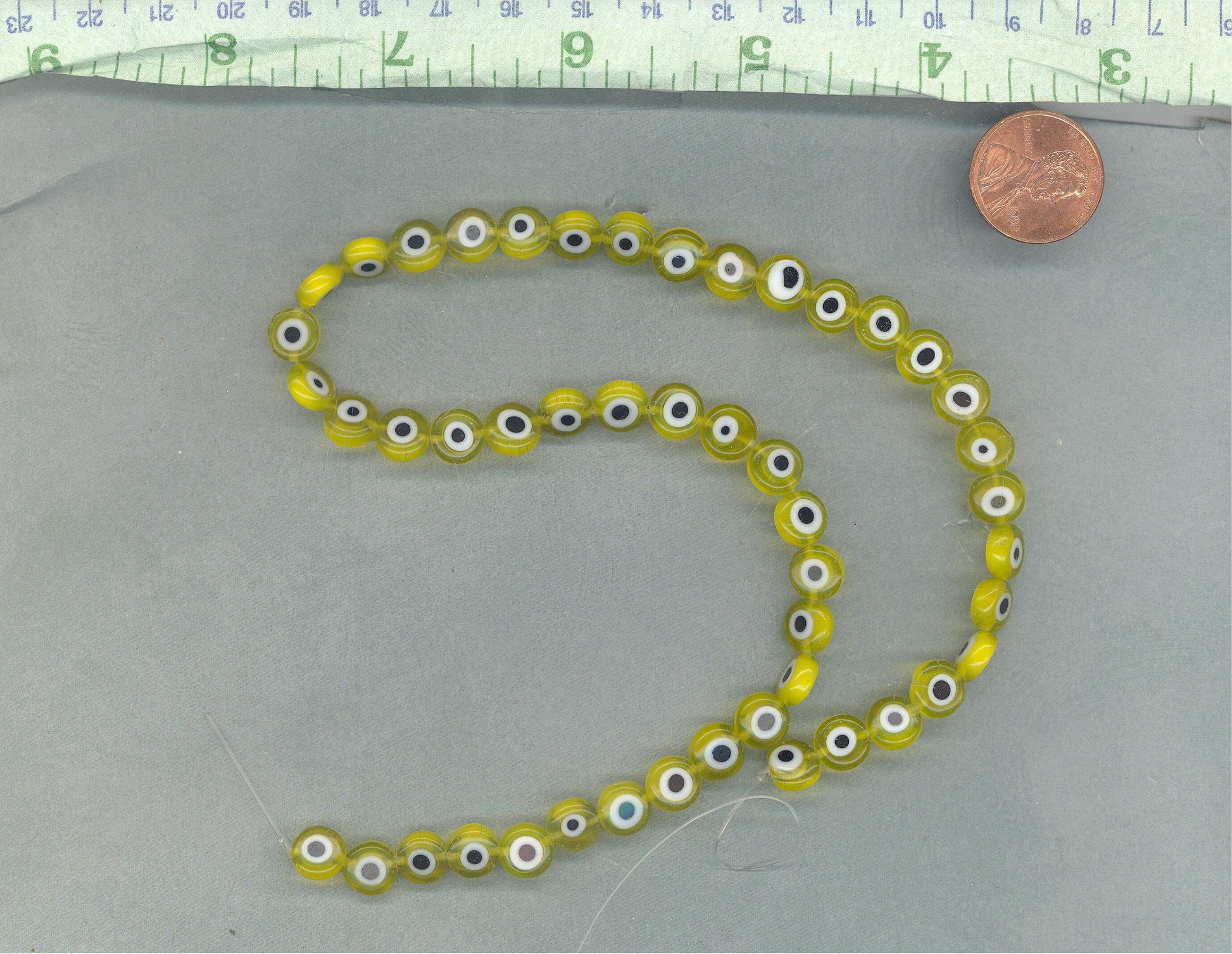 Yellow Evil Eye Glass Beads - Small 8mm - Use in Mosaics - Supplies to Create Glass Jewelry Round Flat Beads