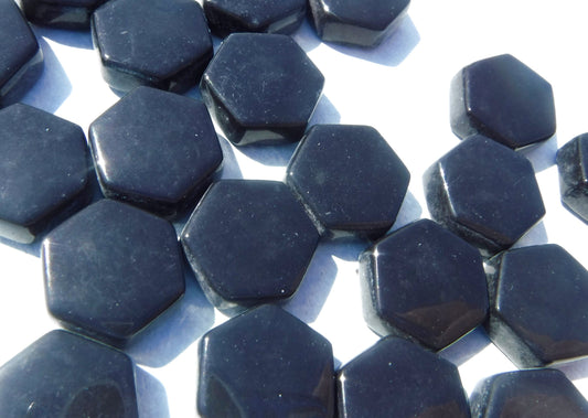 Black Hexagon Mosaic Tiles - 15mm - 100g Opaque Glass Tiles