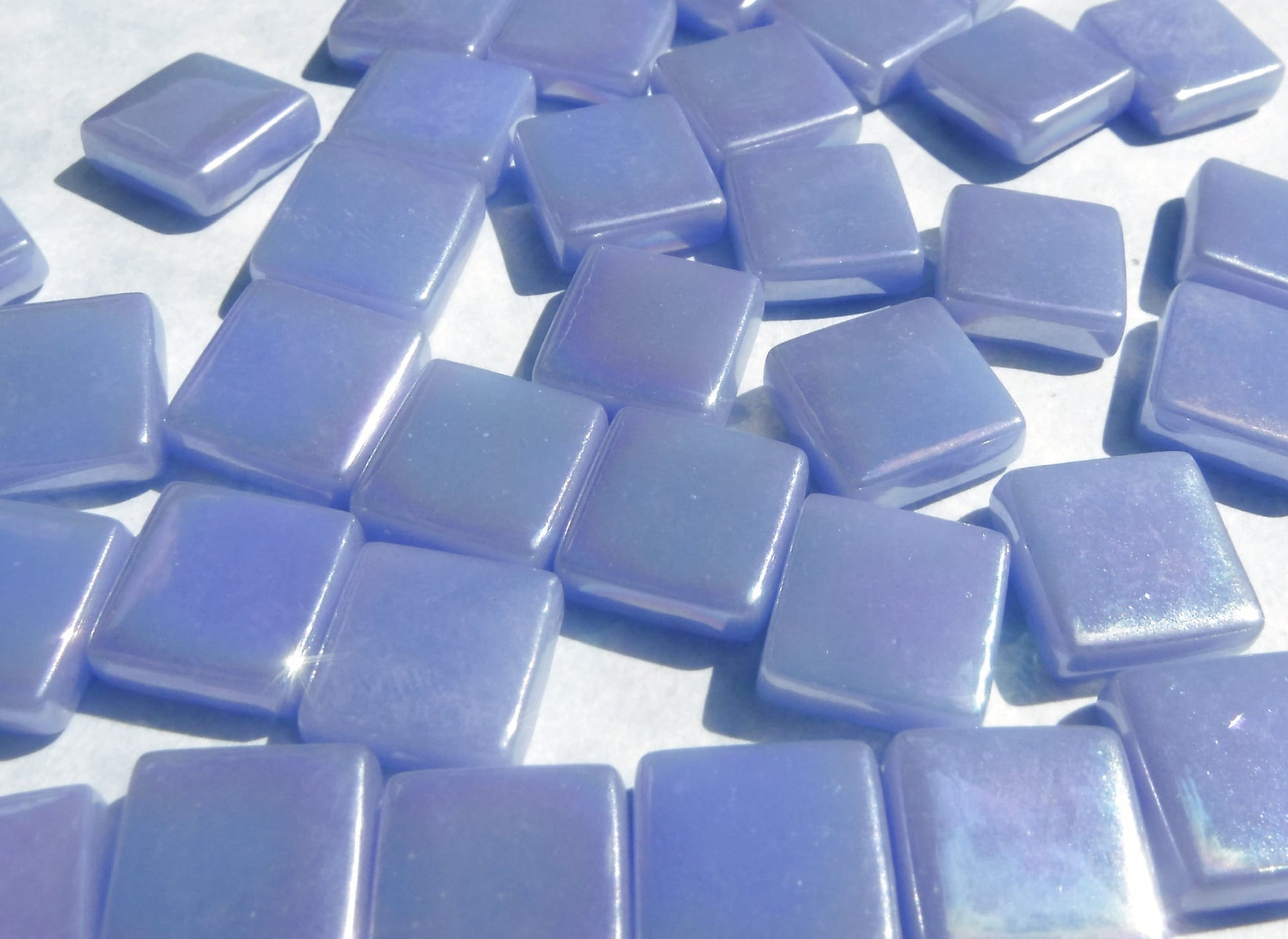 Pale Blue Iridescent Glass Square Mosaic Tiles - 12mm - Opaque Glass Solid Color - 50g of Squares - Approx 35 Tiles