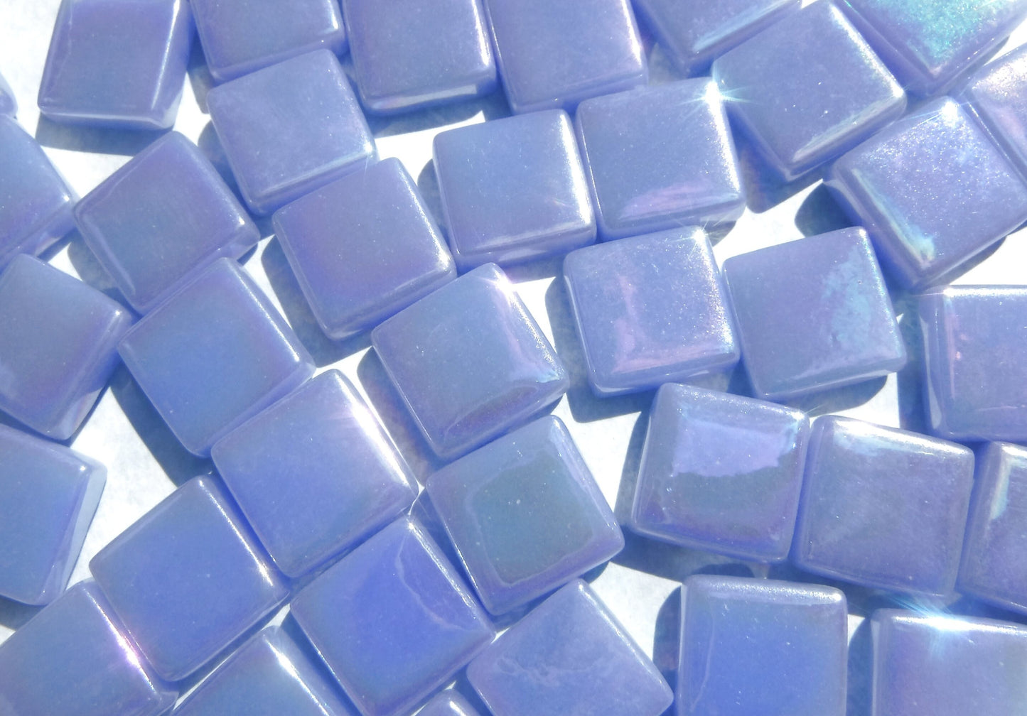 Pale Blue Iridescent Glass Square Mosaic Tiles - 12mm - Opaque Glass Solid Color - 50g of Squares - Approx 35 Tiles