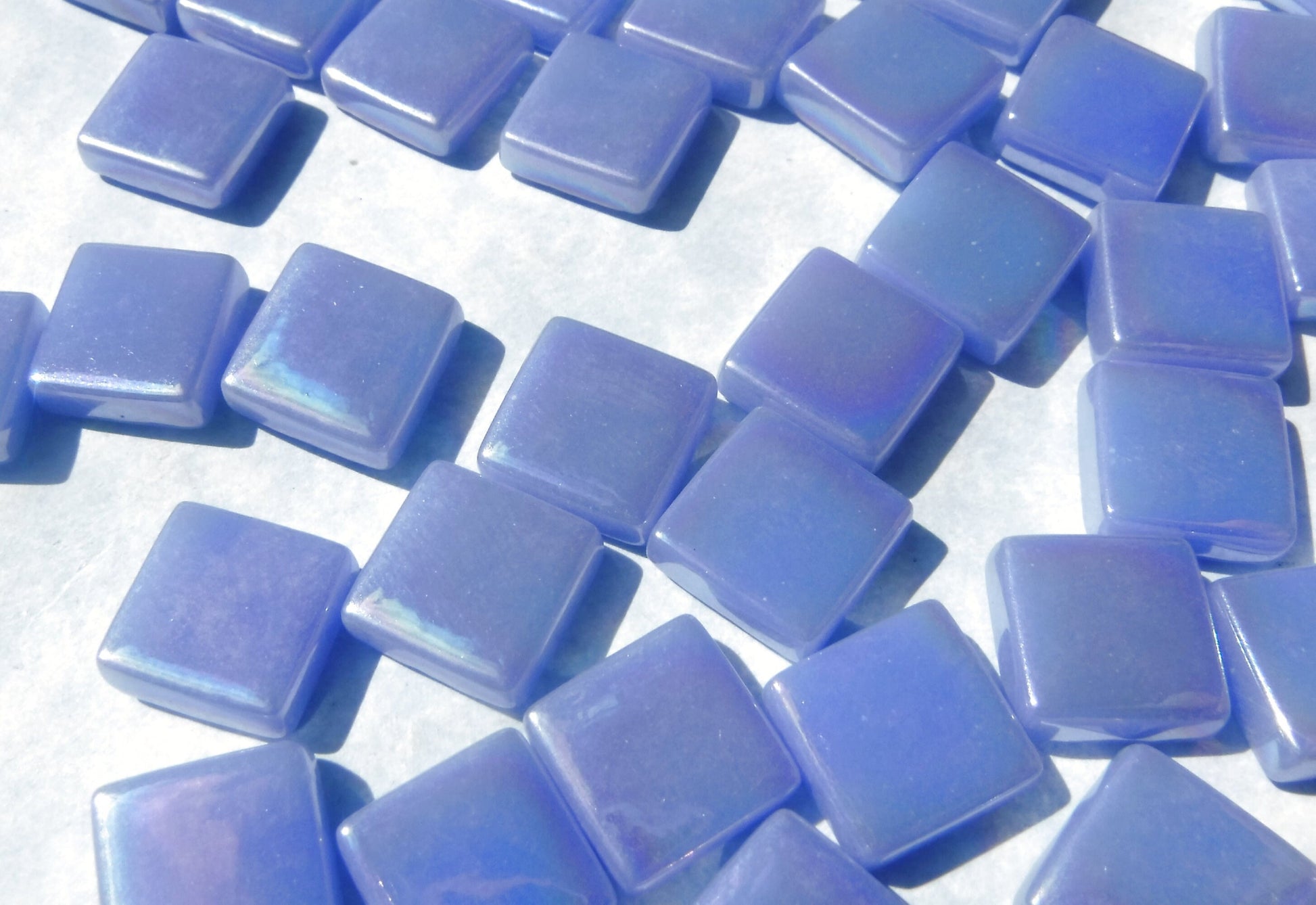 Pale Blue Iridescent Glass Square Mosaic Tiles - 12mm - Opaque Glass Solid Color - 50g of Squares - Approx 35 Tiles