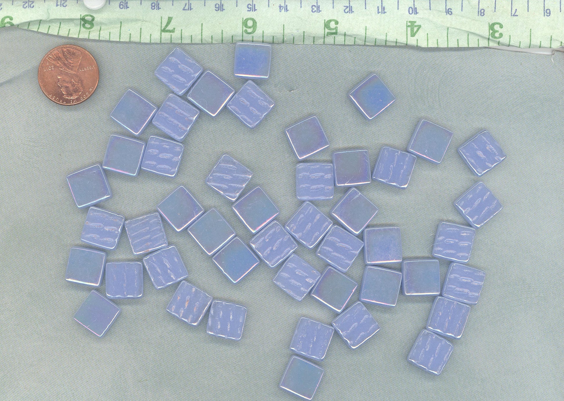 Pale Blue Iridescent Glass Square Mosaic Tiles - 12mm - Opaque Glass Solid Color - 50g of Squares - Approx 35 Tiles