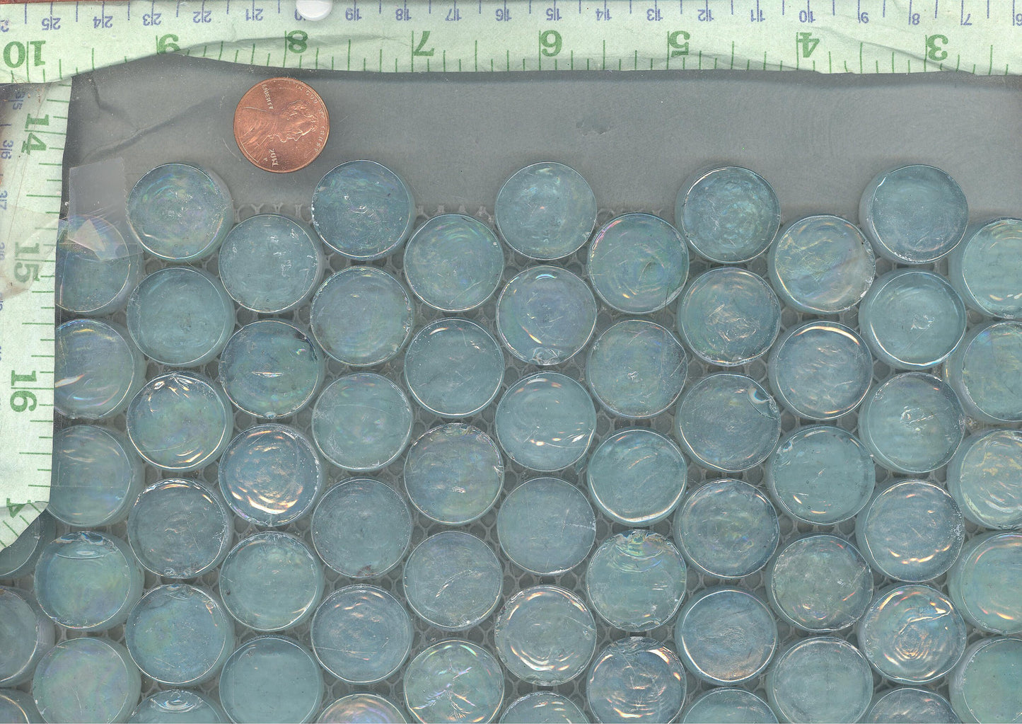 Spa Blue Iridescent Circle Glass Mosaic Tiles - 25 Penny Rounds - 3/4"