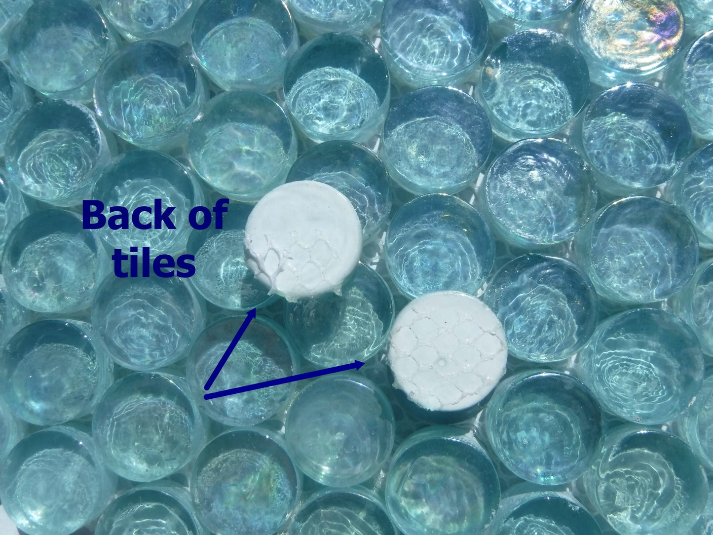 Spa Blue Iridescent Circle Glass Mosaic Tiles - 25 Penny Rounds - 3/4"