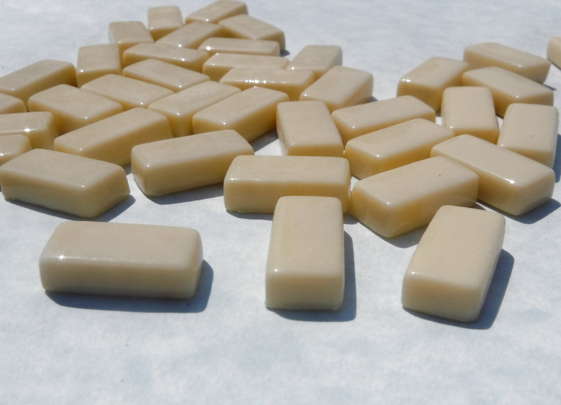 Beige Rectangle Mosaic Tiles - 20mm - 100g Opaque Glass Bar Tiles - Approx 35 Tiles