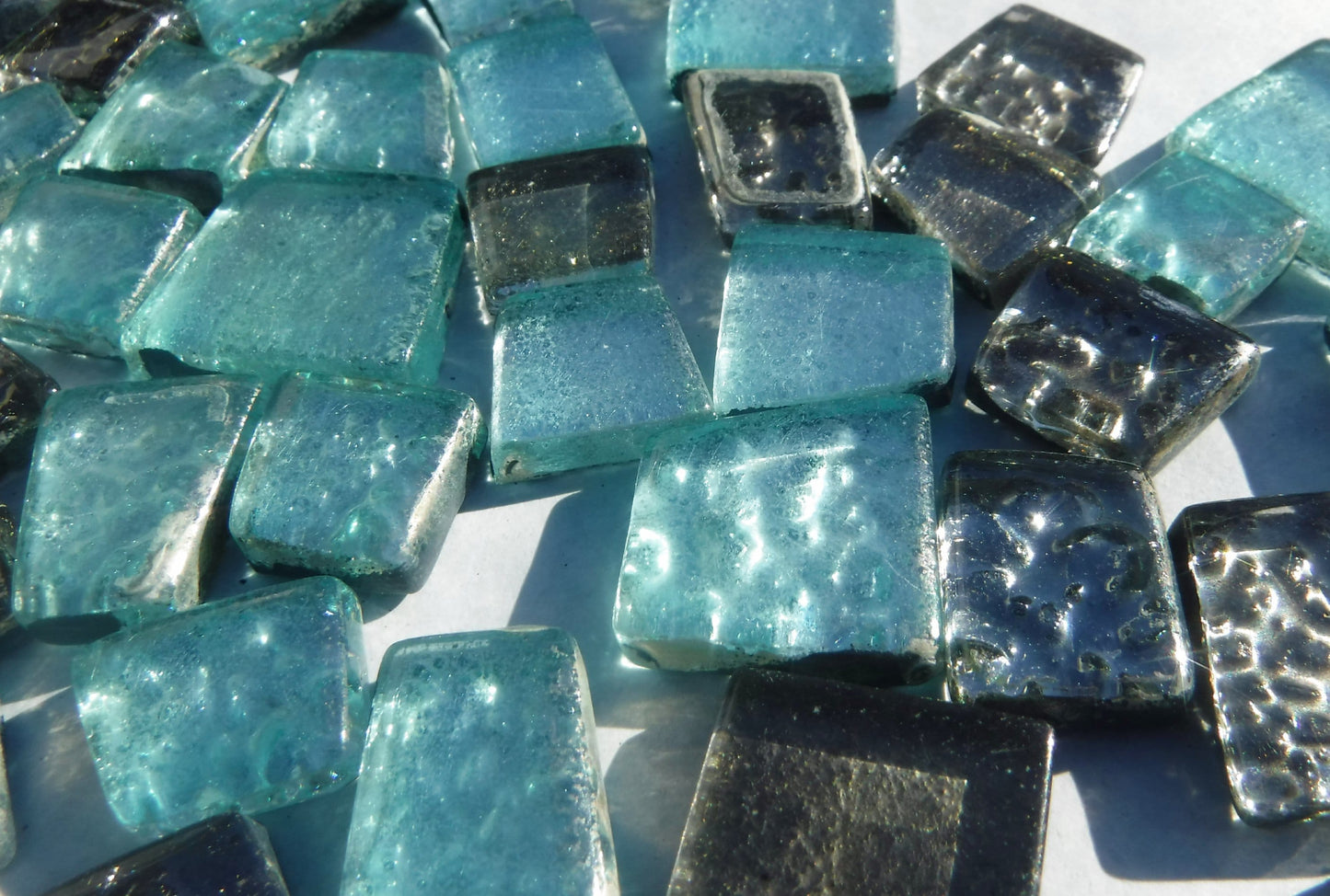Teal and Silver Glass Tiles - Metallic Foil - Assorted Shapes - 50 grams Mosaic Tiles - Titania Frost